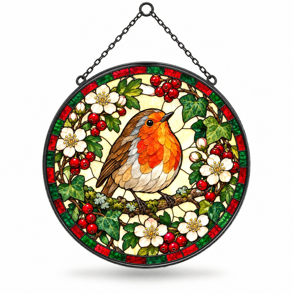 Garden Visitor Robin Stained Glass Suncatcher Hanging Ornament