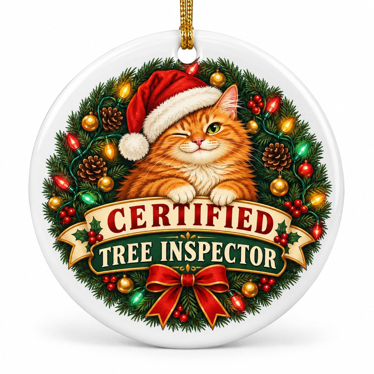Certified Tree Inspector Cat Christmas Ornament for Pet Lovers