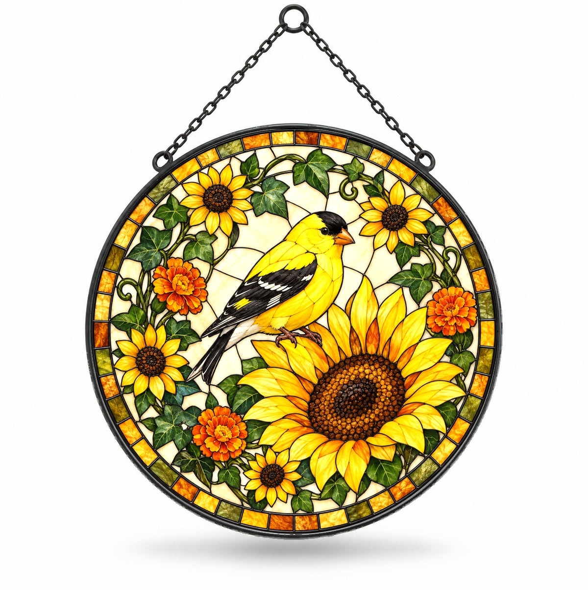 Golden Finch Sunflower Suncatcher Window Hanging Ornament