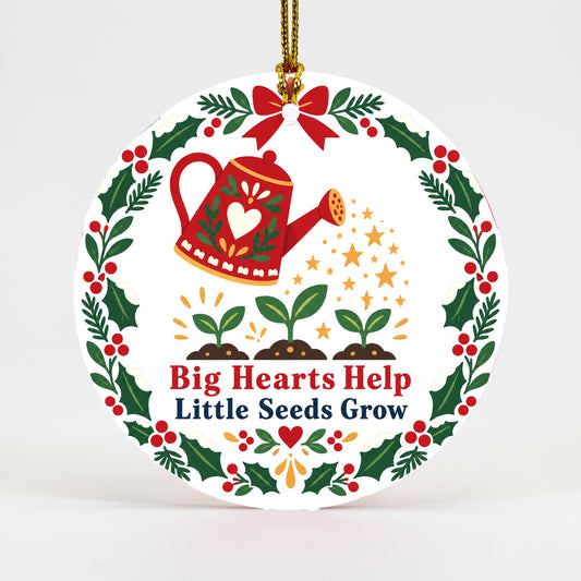 Teacher Appreciation Christmas Ornament, Nurturing Seeds Folk Badge