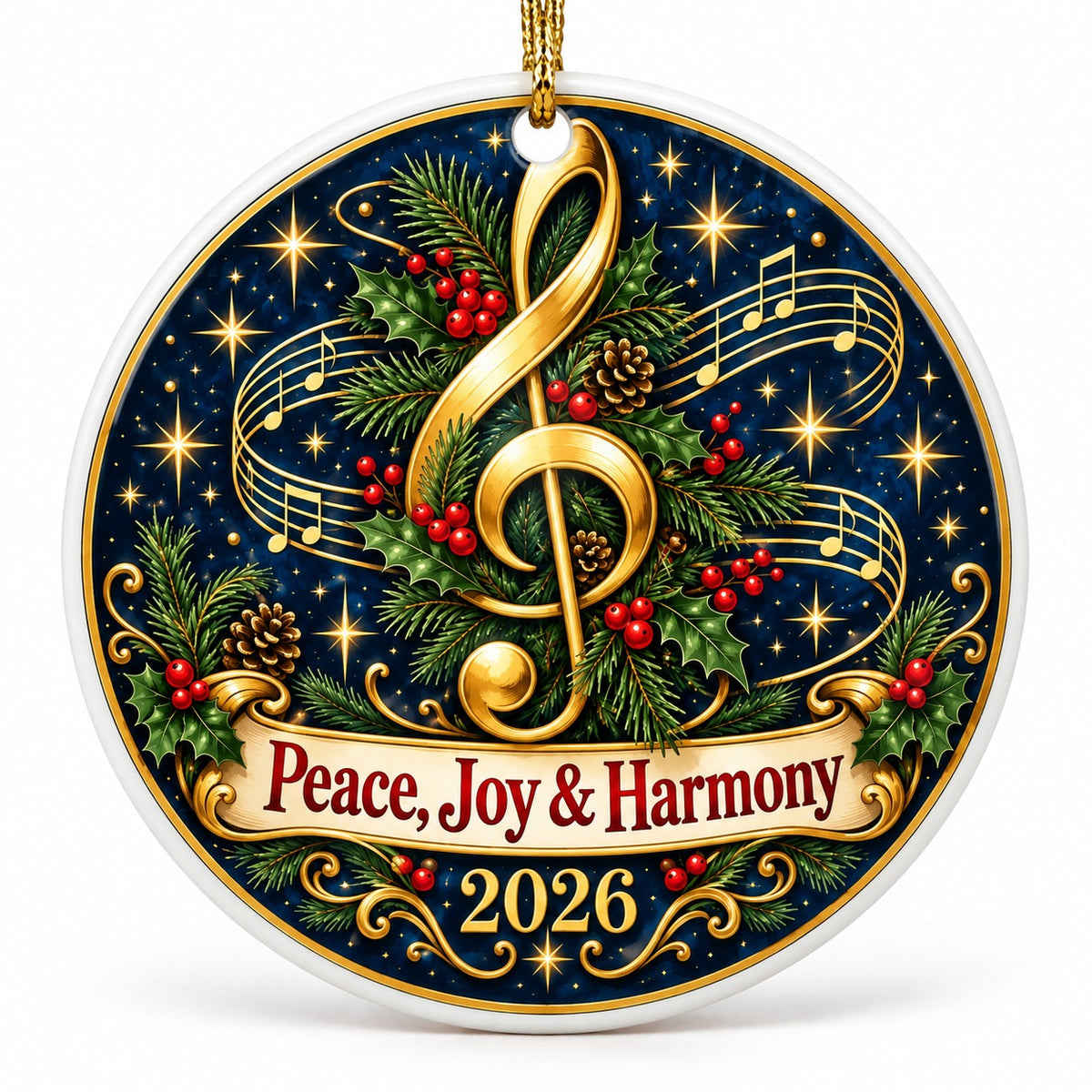 Treble Clef Harmony Wreath Ceramic Christmas Ornament