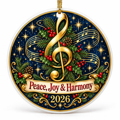 Treble Clef Harmony Wreath Ceramic Christmas Ornament