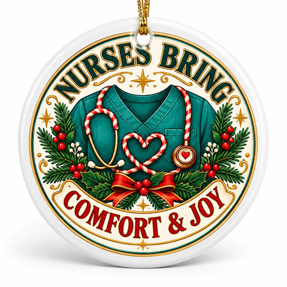 Comfort and Joy Scrub Heart Ceramic Christmas Ornament, Nurse Gift