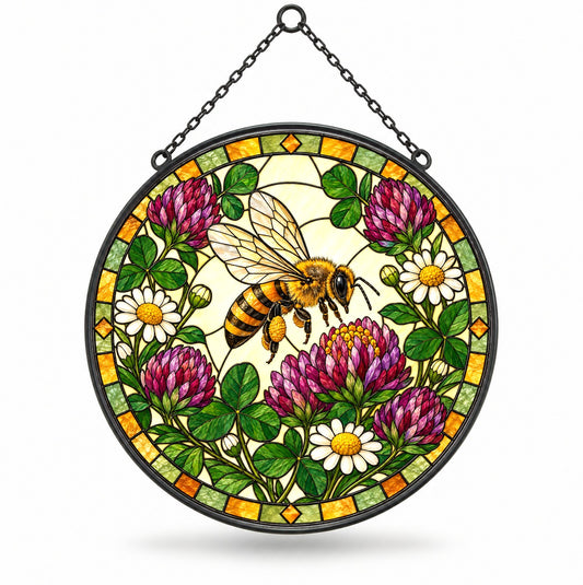 Golden Honeybee and Wild Clover Suncatcher Window Hanging Ornament