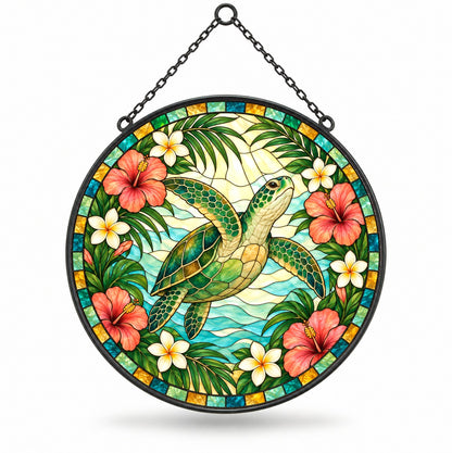 Sunlit Sea Turtle Suncatcher Hanging Glass Window Ornament