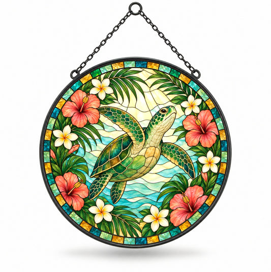 Sunlit Sea Turtle Suncatcher Hanging Glass Window Ornament