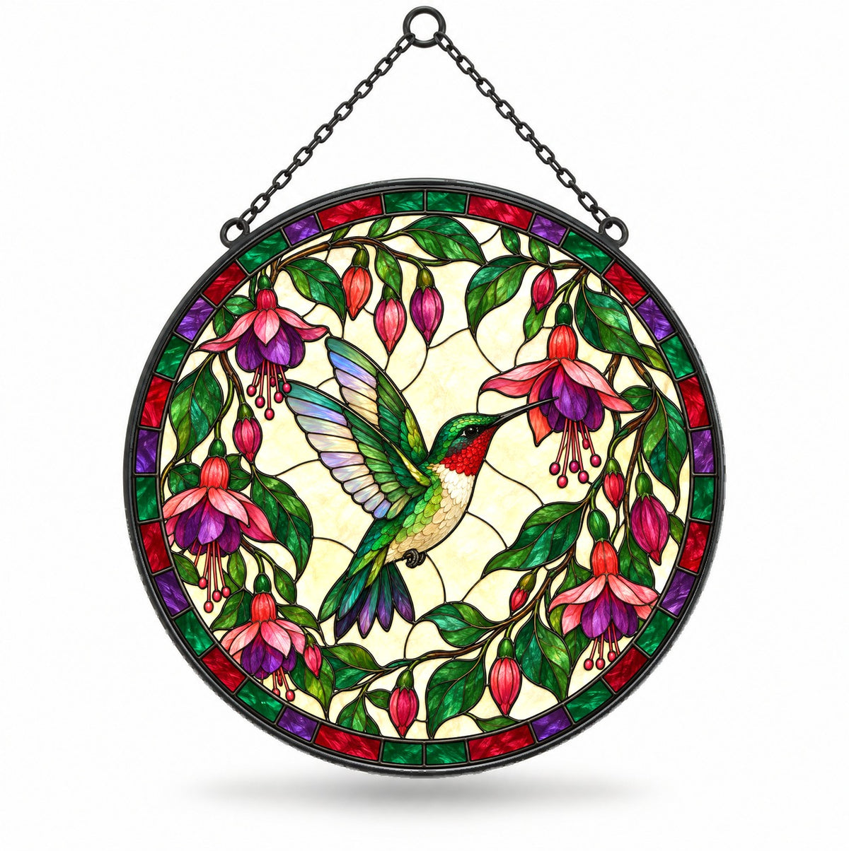 Ruby Hummingbird Glass Suncatcher Window Hanging Ornament
