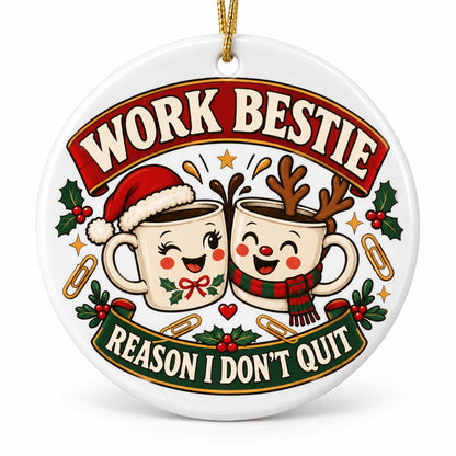 Office Bestie Christmas Ceramic Ornament for Coworker Gift