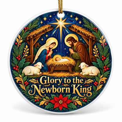 Folk Art Holy Night Nativity Scene Ceramic Christmas Ornament