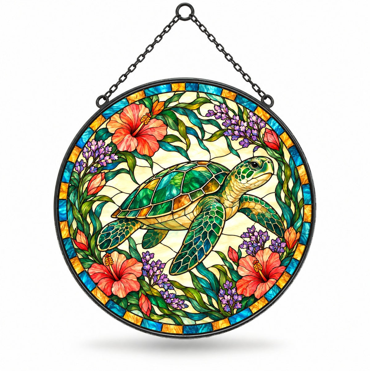 Gliding Sea Turtle Stained Glass Suncatcher Window Ornament