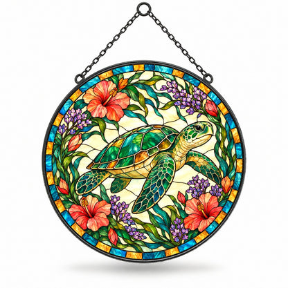 Gliding Sea Turtle Stained Glass Suncatcher Window Ornament