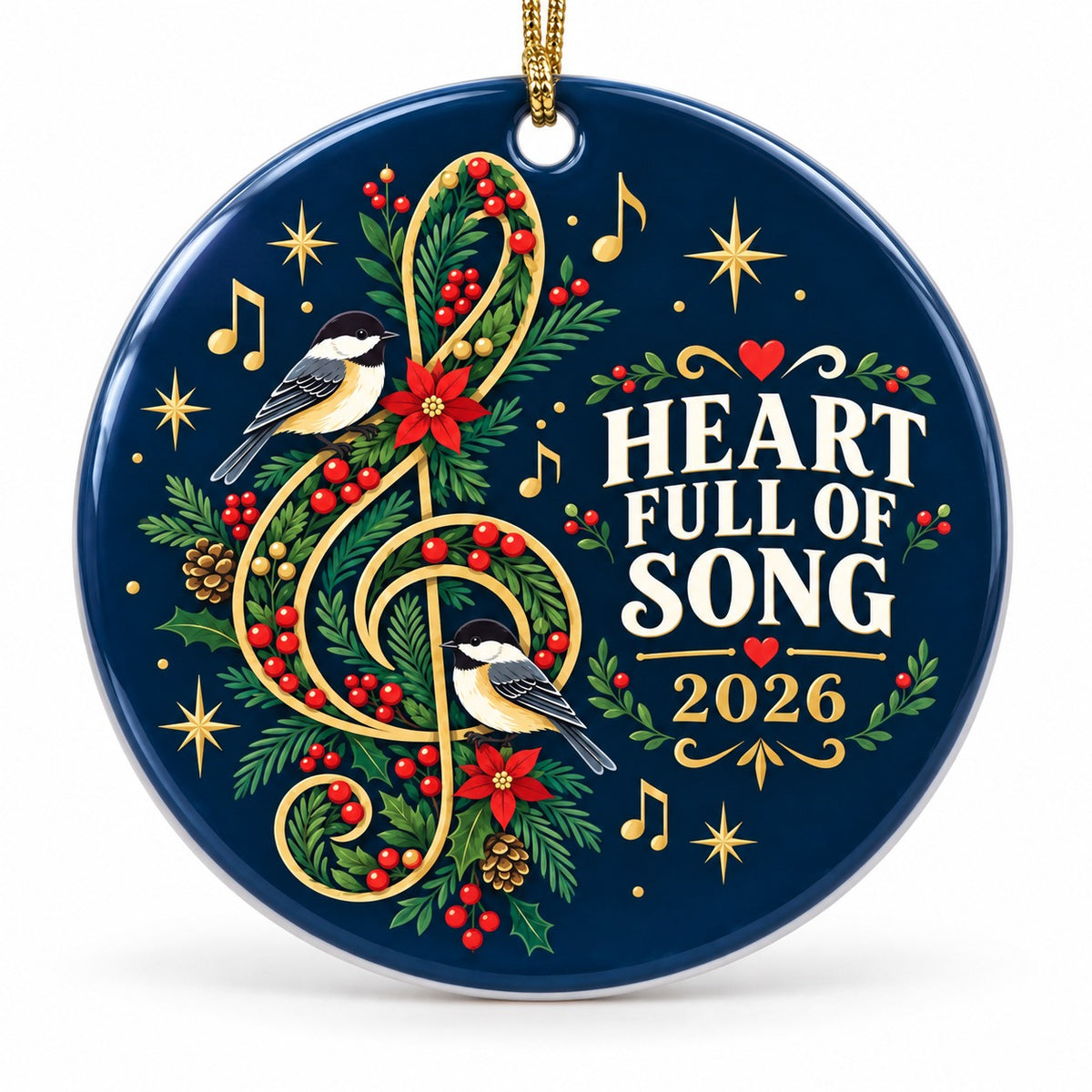 Botanical Clef Folk Art Christmas Ornament, Heart Full of Song Keepsake
