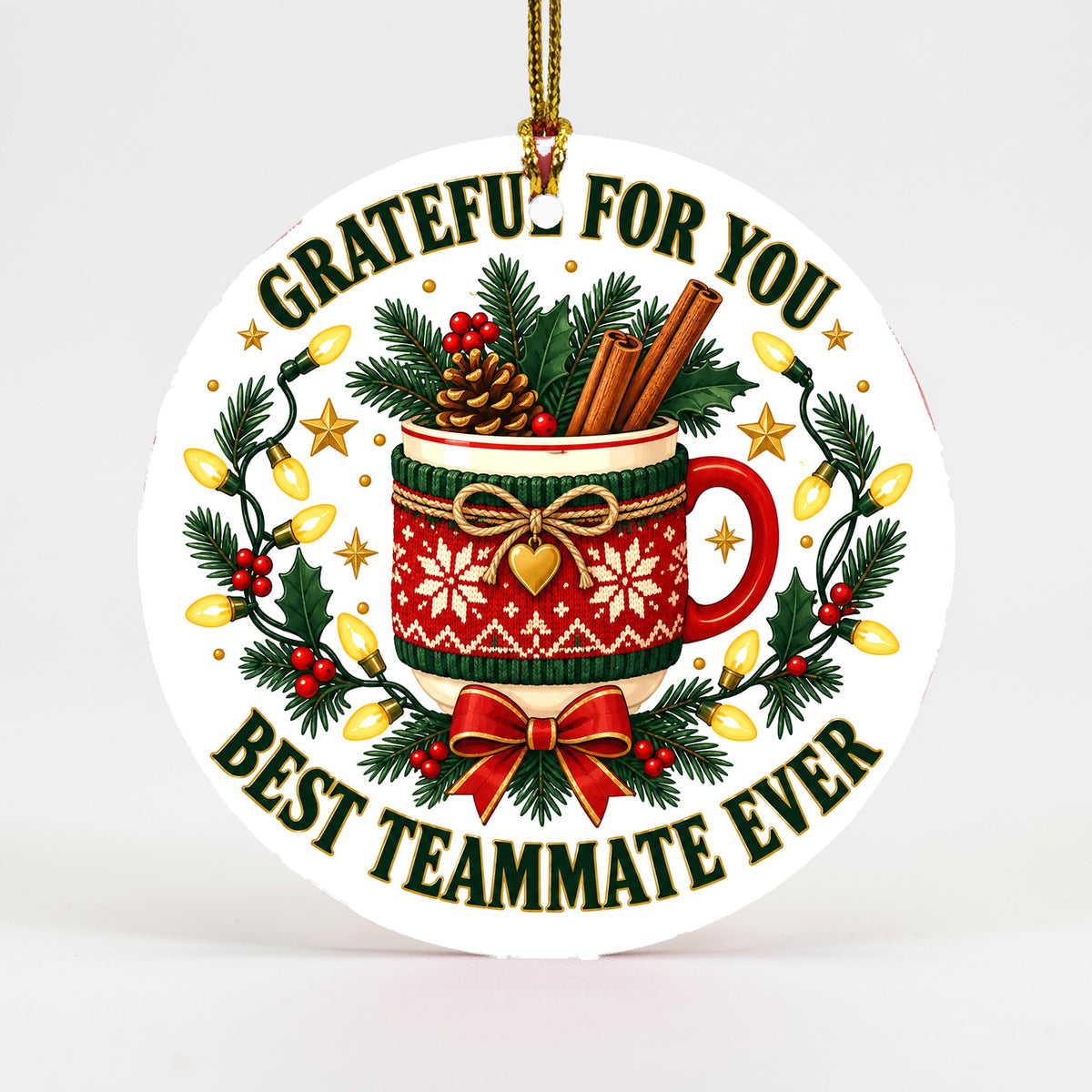 Grateful Teammate Holiday Badge Ceramic Christmas Ornament