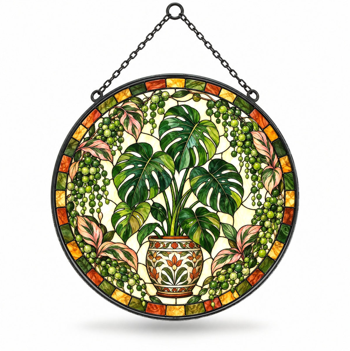 Emerald Monstera Oasis Suncatcher Window Hanging Ornament