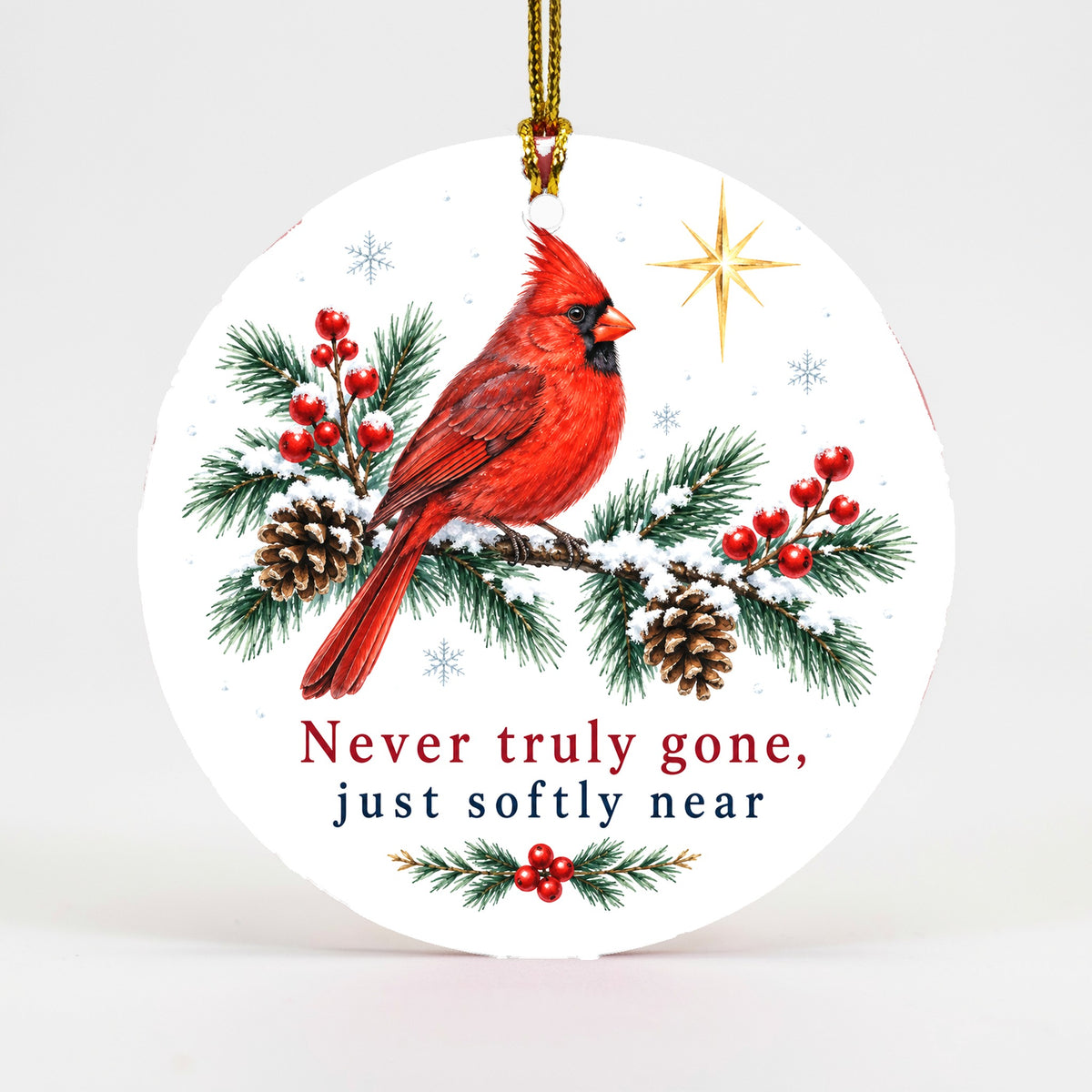Softly Near Memorial Cardinal Ceramic Christmas Ornament