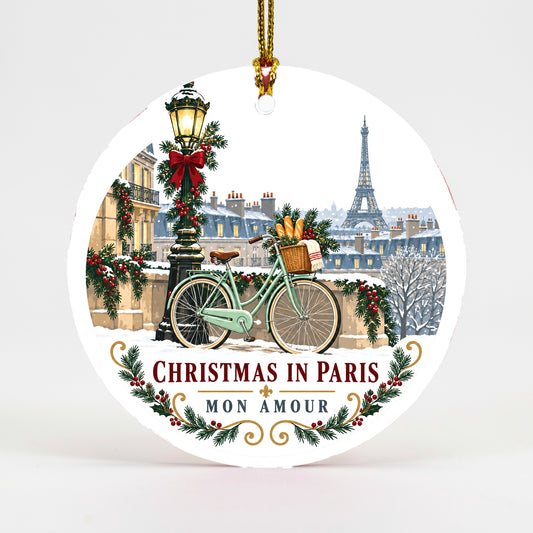 Christmas in Paris Mon Amour Ceramic Holiday Ornament
