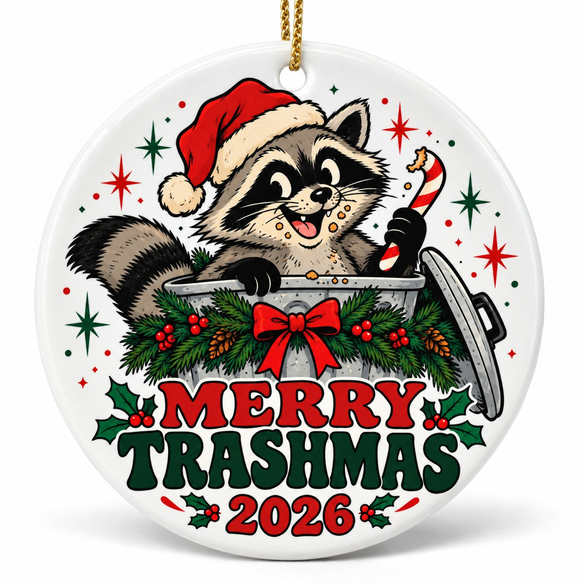 Merry Trashmas Raccoon Ceramic Christmas Tree Ornament