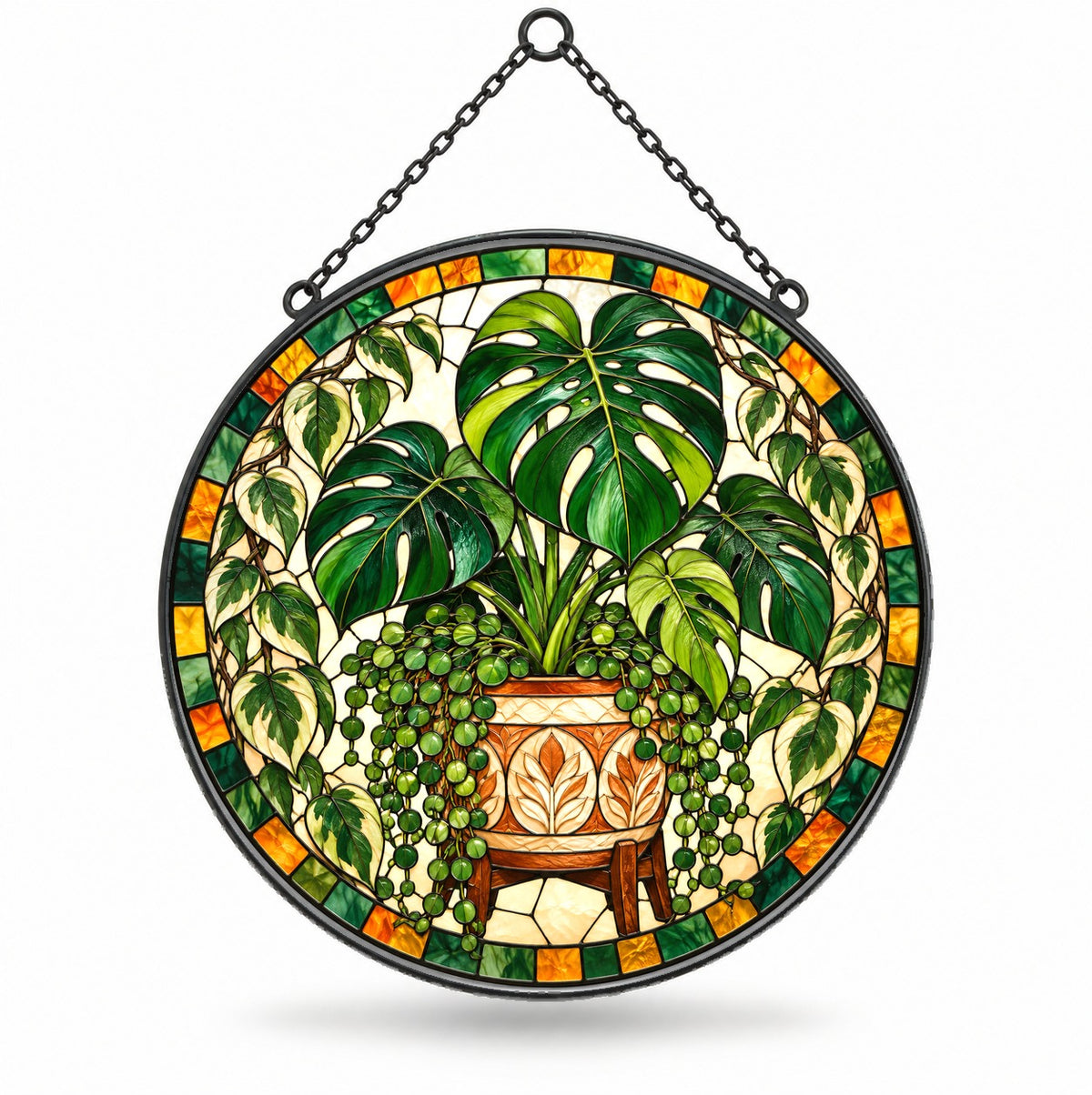 Monstera Plant Suncatcher, Glass Botanical Window Hanging Ornament