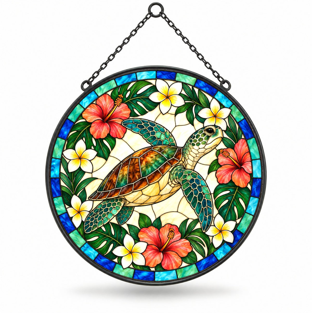 Gliding Sea Turtle Suncatcher Coastal Glass Window Ornament