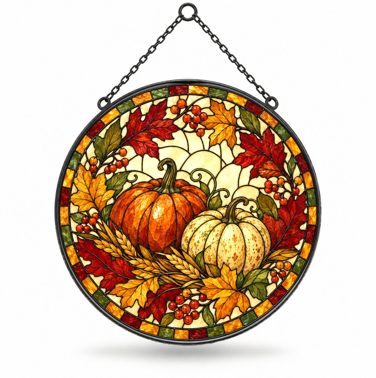 Autumn Heirloom Harvest Suncatcher, Fall Pumpkin Glass Window Ornament
