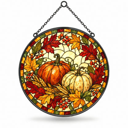 Autumn Heirloom Harvest Suncatcher, Fall Pumpkin Glass Window Ornament