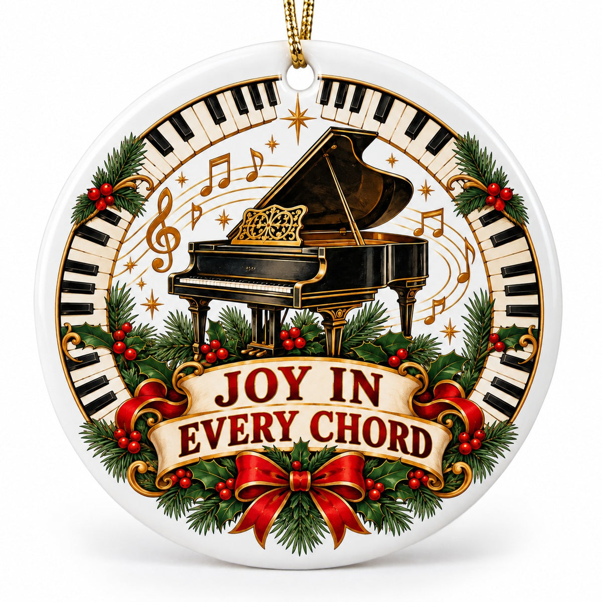 Joy in Every Chord Piano Ceramic Holiday Christmas Ornament