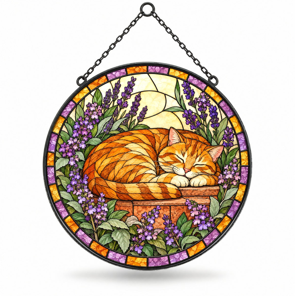 Catmint Reverie Tabby Suncatcher, Hanging Glass Window Ornament
