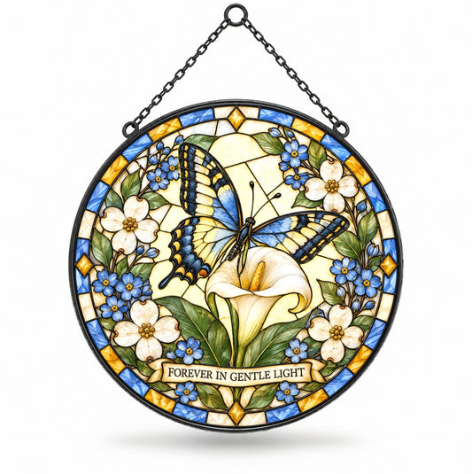 Whispers of Peace Butterfly Memorial Suncatcher Glass Window Ornament