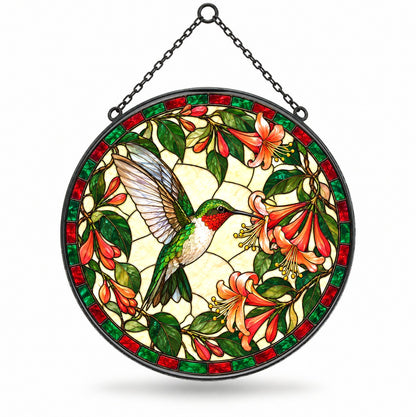 Ruby Hummingbird and Honeysuckle Suncatcher Window Ornament