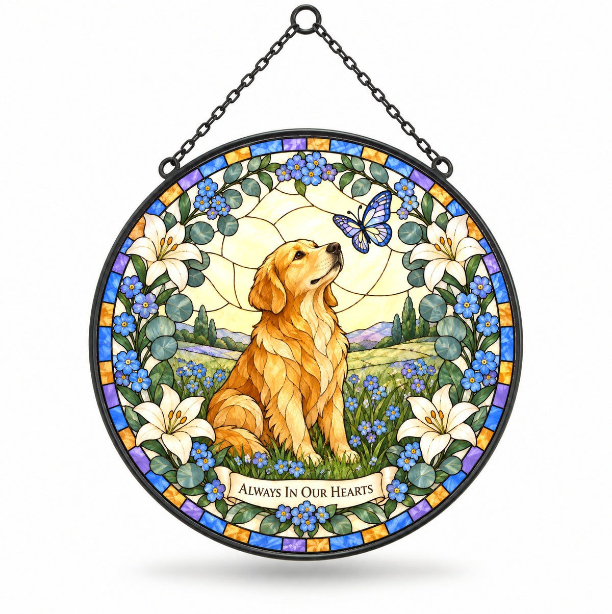 Forever Loved Dog Memorial Suncatcher Glass Window Hanging Ornament