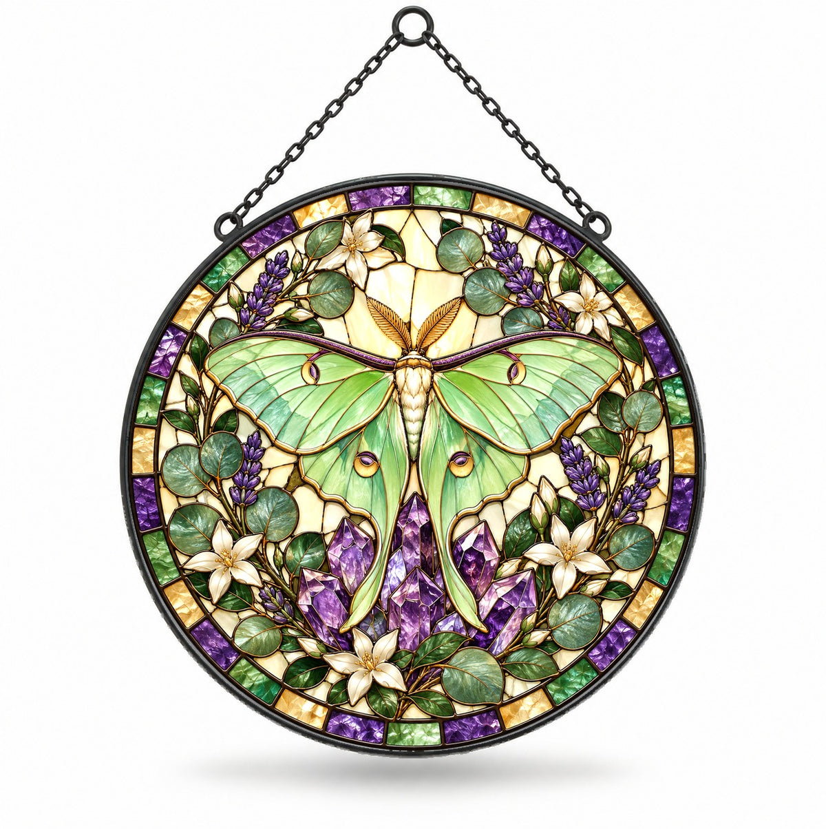 Celestial Amethyst Luna Suncatcher, Glass Window Hanging Ornament