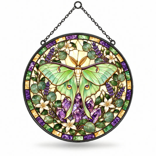 Celestial Amethyst Luna Suncatcher, Glass Window Hanging Ornament