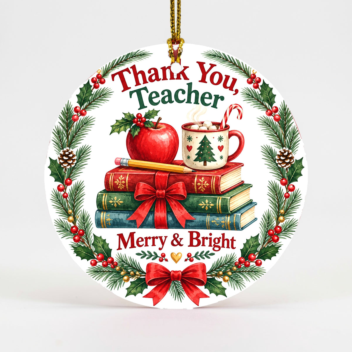 Teacher Cozy Holiday Desk Stack Ceramic Christmas Ornament