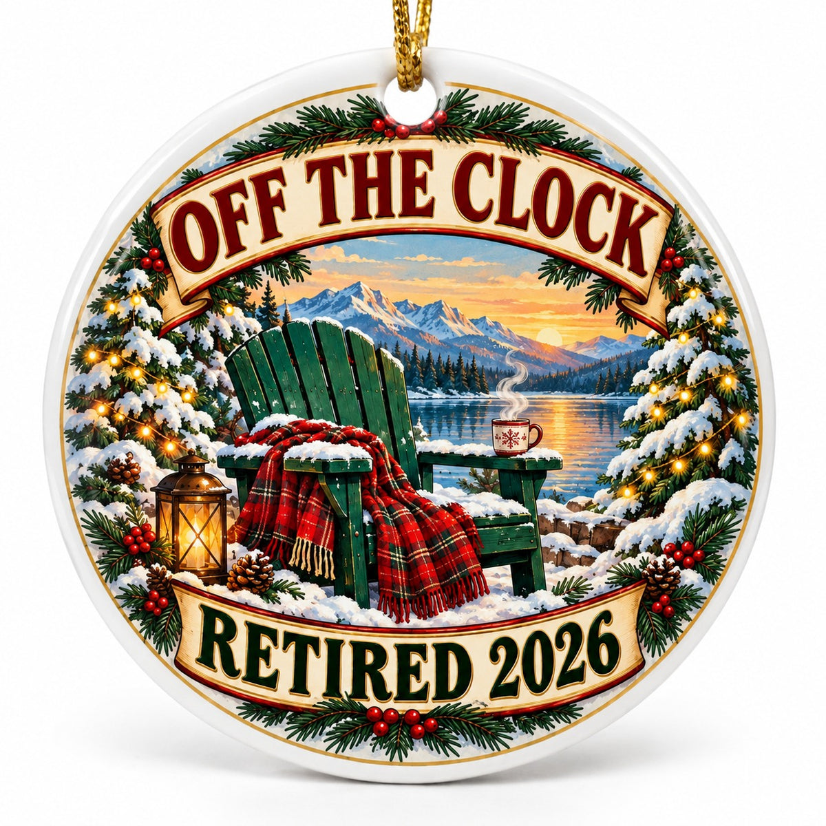 Off The Clock Cozy Winter Chair Ceramic Christmas Retirement Ornament