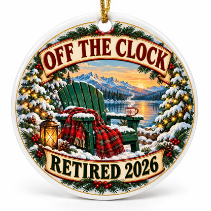 Off The Clock Cozy Winter Chair Ceramic Christmas Retirement Ornament