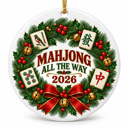 Mahjong Holiday Wreath Ceramic Ornament, Game Night Christmas Decor