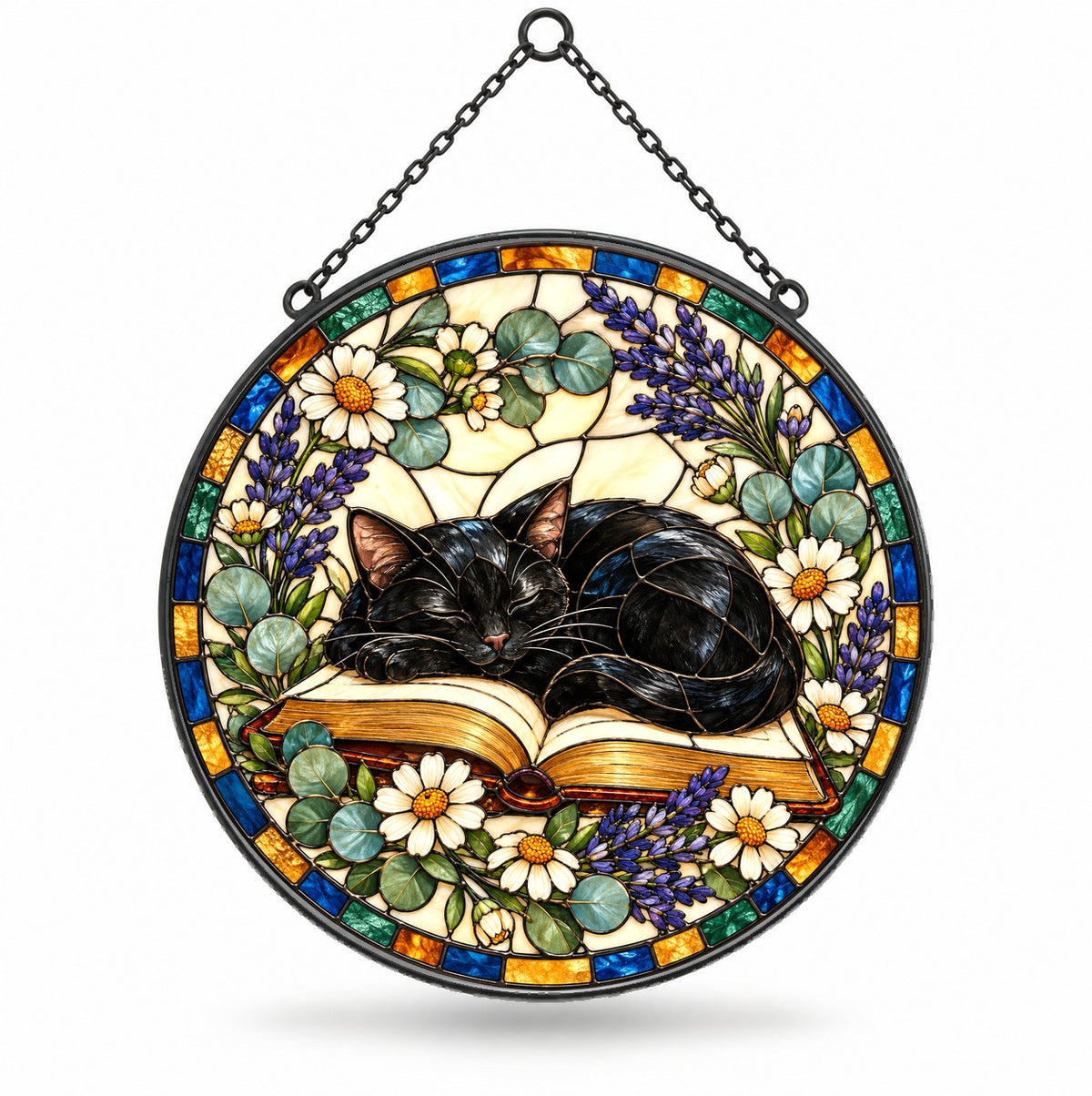 Cozy Cat Nook Stained Glass Suncatcher Window Hanging Ornament