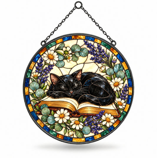 Cozy Cat Nook Stained Glass Suncatcher Window Hanging Ornament