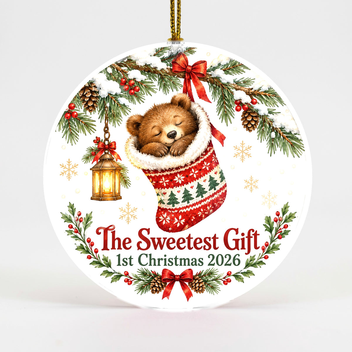 Sweetest Gift Bear Cub Baby First Christmas 2026 Ceramic Ornament