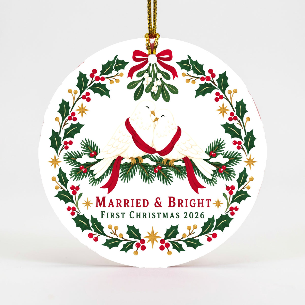 Married and Bright First Christmas Turtledoves Ceramic Ornament