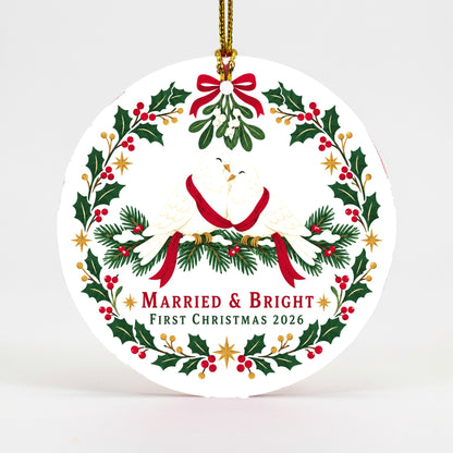 Married and Bright First Christmas Turtledoves Ceramic Ornament
