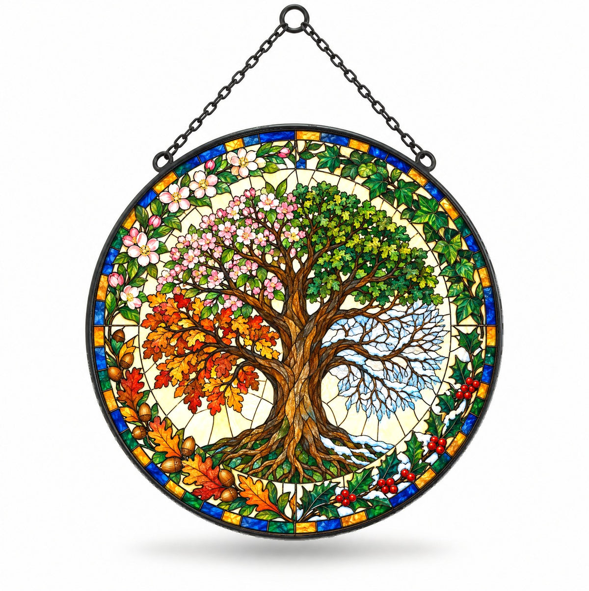 Four Seasons Tree of Life Suncatcher Glass Window Hanging Ornament