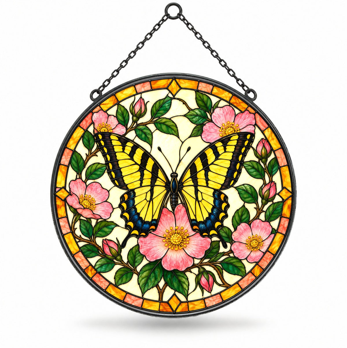 Sunlit Swallowtail Butterfly Glass Suncatcher Window Hanging Ornament
