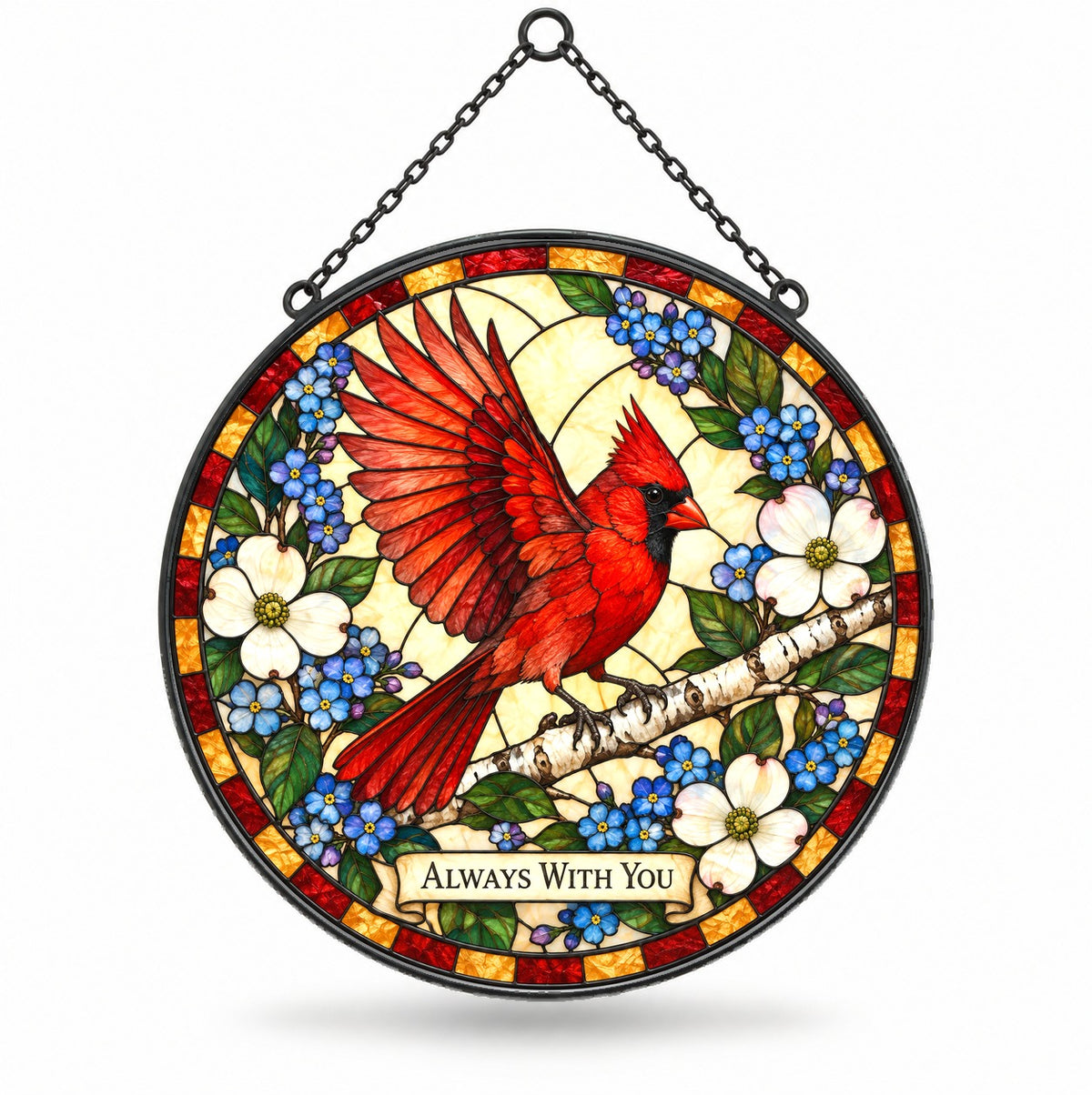 Cardinal Memorial Suncatcher Glass Window Hanging Ornament