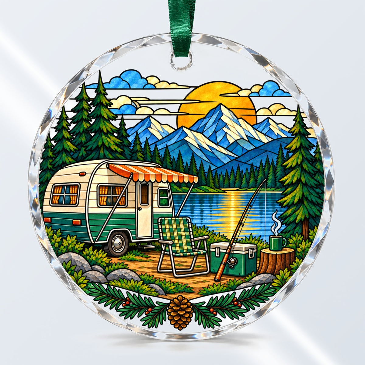 Every Day Is Saturday Camp Badge Glass Christmas Ornament