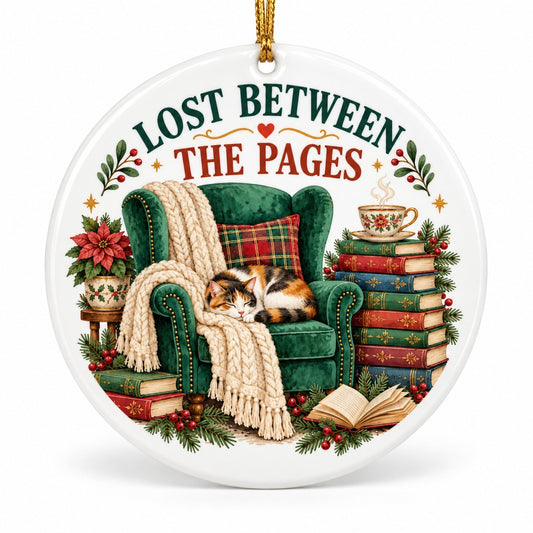 Lost Between the Pages Cozy Chair Ceramic Christmas Ornament