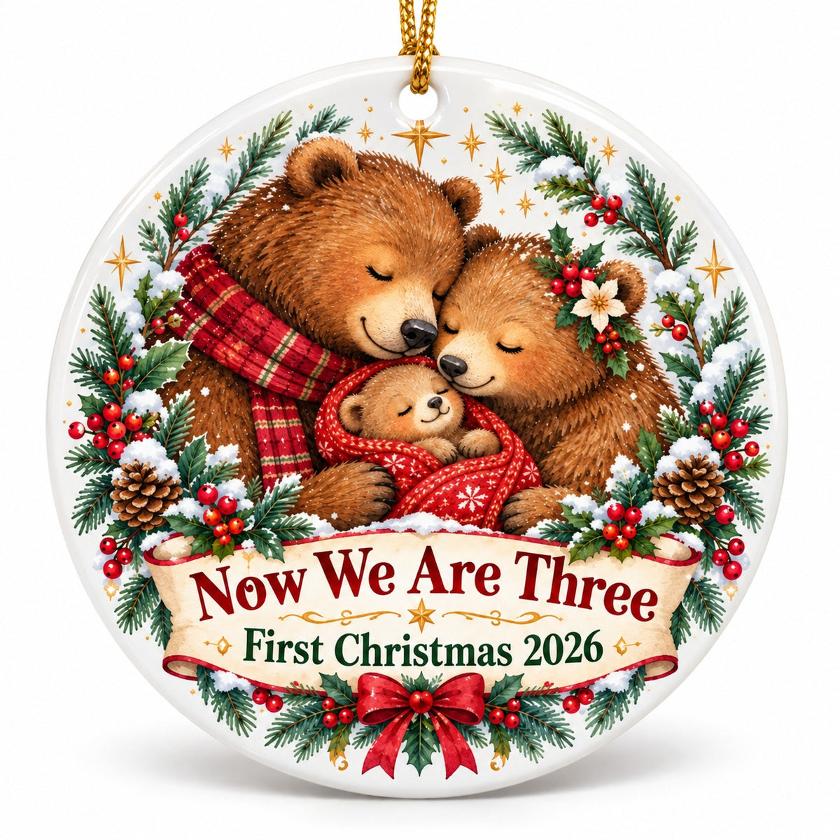 Now We Are Three Bear Family Ceramic Christmas Ornament