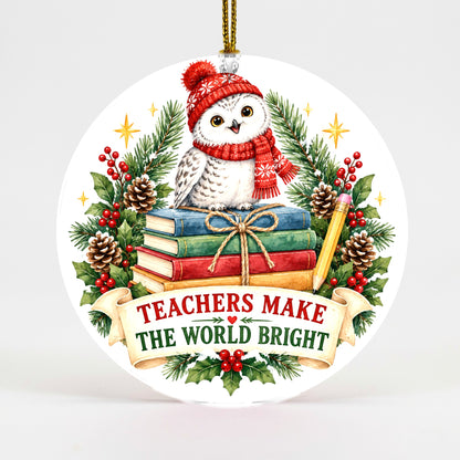 Storybook Owl Teacher Appreciation Christmas Ceramic Ornament