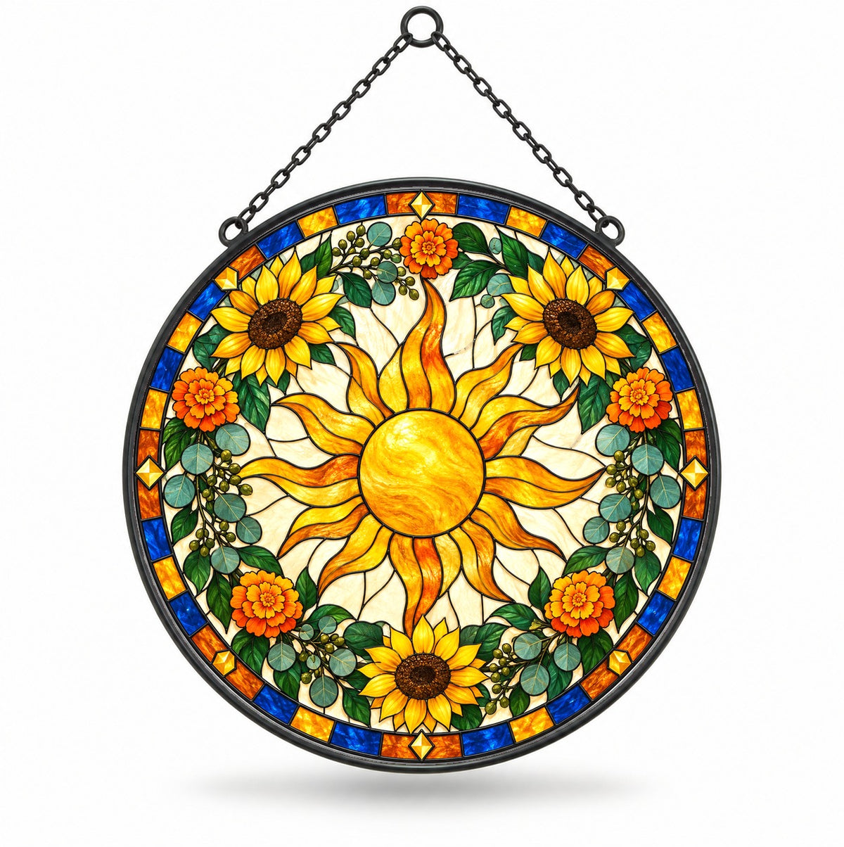 Bohemian Radiant Sunburst Stained Glass Suncatcher Ornament Window Art