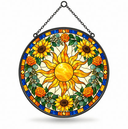 Bohemian Radiant Sunburst Stained Glass Suncatcher Ornament Window Art